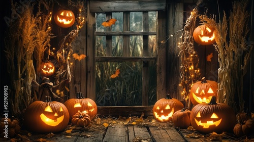 Spooky Halloween scene with...