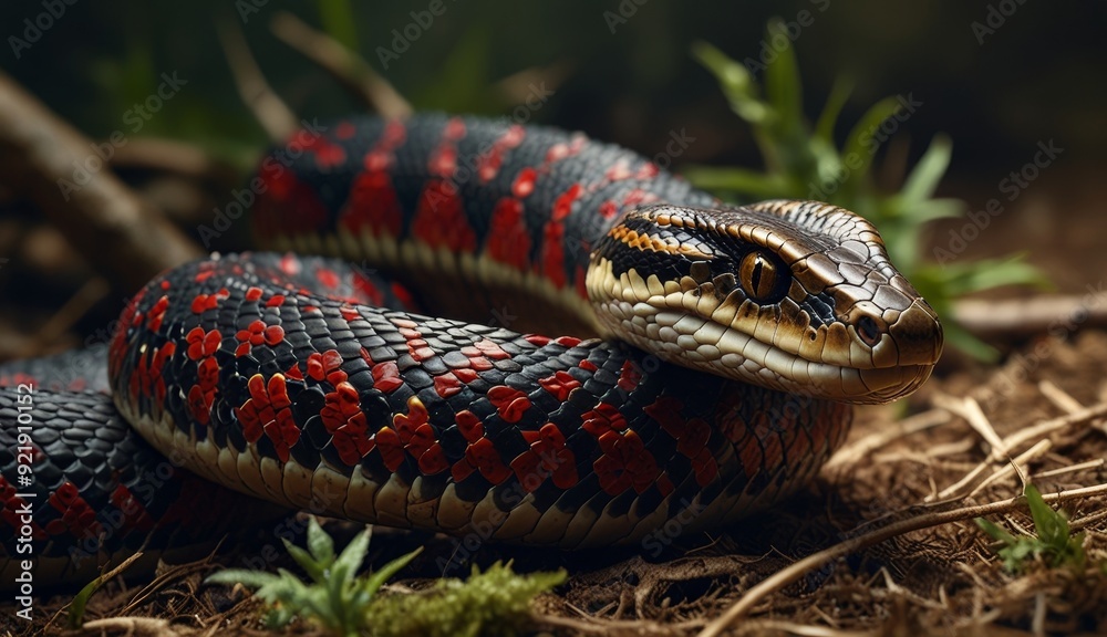 Fototapeta premium Vibrant Red-Patterned Snake Close-Up