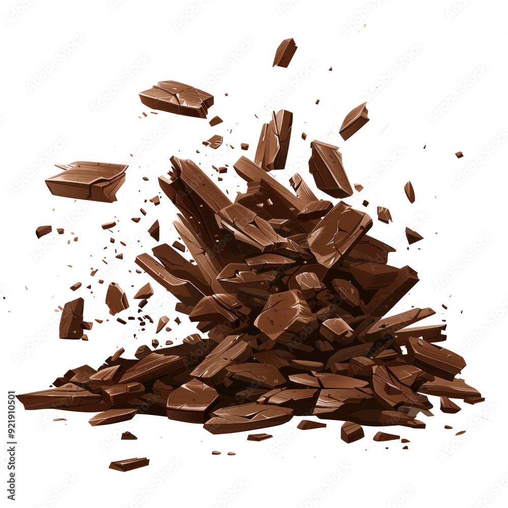 Fototapeta premium Debris pile, scattered in the air, on a isolated transparent background