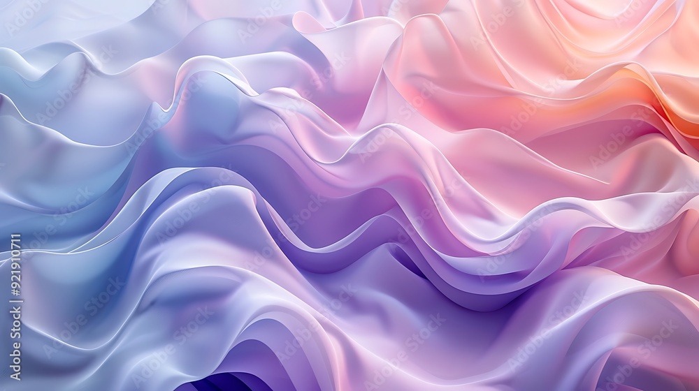 Obraz premium Pastel abstract waves, gentle curves in shades of mint, lavender, and peach, smooth transitions, high-definition quality, light and airy design, flowing and elegant. --ar 16:9 --v 6.