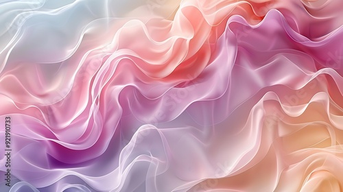 Pastel abstract waves, gentle curves in shades of mint, lavender, and peach, smooth transitions, high-definition quality, light and airy design, flowing and elegant. --ar 16:9 --v 6.
