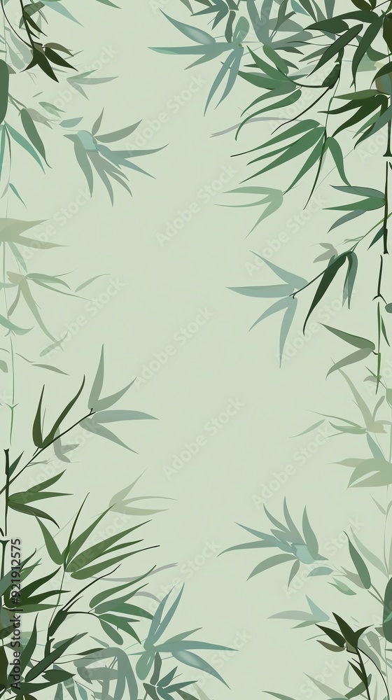 Fototapeta premium Elegant bamboo leaves on a soft green background. Perfect for nature-themed designs or backgrounds, exuding tranquility and simplicity.