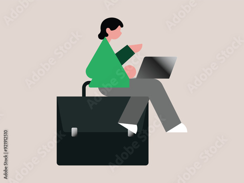 Illustration set of isolated people with computers at workplace virtual video conference call and meeting. Diverse men and women with laptops at remote work online business
