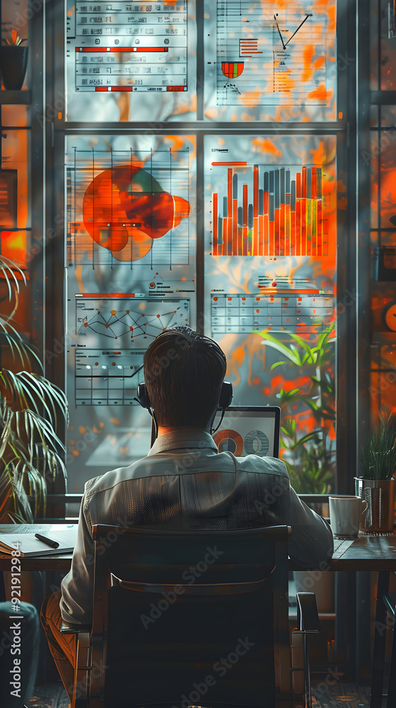 Professional Manager in Conference Call with Charts on Whimsical Background Ideal for Management and Data Analysis in Online Meetings Professional Manager in Conference Call with Charts on Whimsical Background Ideal for Management and Data Analysis in Online Meetings