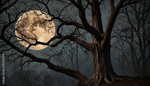 Spooky Moonlit Forest Scene