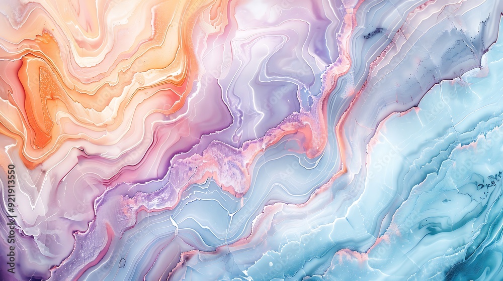 Pastel marble effect, soft swirls of lavender, mint, and peach, intricate and smooth patterns, glossy texture, hd quality, delicate and sophisticated feel. --ar 16:9 --v 6.0 --s 250 --style raw