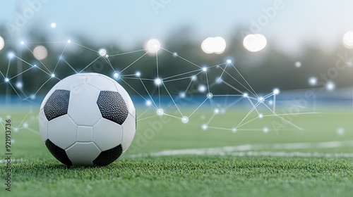 A dynamic soccer ball positioned on a lush grass field under a clear blue sky symbolizes the future of sports technology in matches