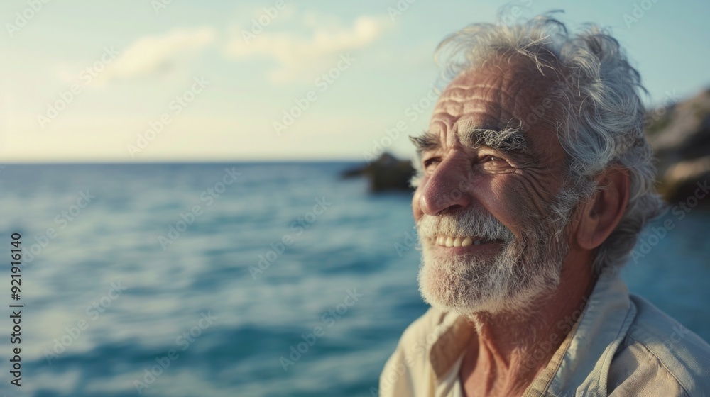 Portrait of pensive senior man at beach looking away. Proud and satisfied old man in casual enjoying summer holiday at beach. Mature retired man contemplating at sea: iImagination and future concept. Portrait of pensive senior man at beach looking away. Proud and satisfied old man in casual enjoying summer holiday at beach. Mature retired man contemplating at sea: iImagination and future concept.