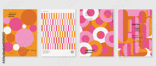 Collection of 70s poster background vector. Set of retro wall decoration, groovy, trippy, colorful line. Vintage hippie wall art for interior, decorative, banner, cover, card.
