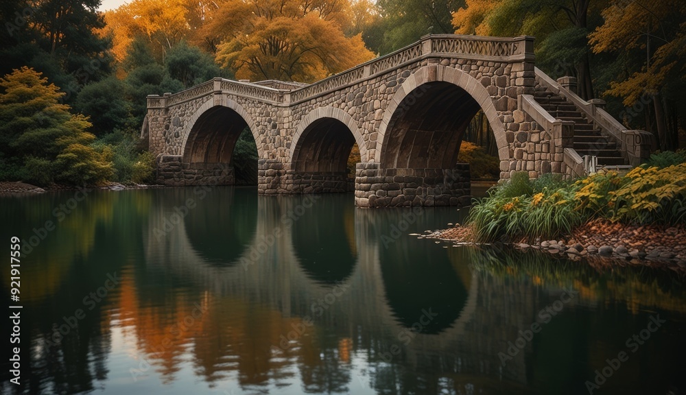 Fototapeta premium Tranquil Autumn Bridge Reflection