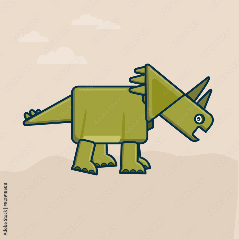 Green Triceraptos Dinosaur Cartoon Vector Illustration Green Triceraptos Dinosaur Cartoon Vector Illustration