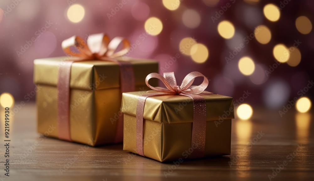 Elegant Golden Gift Boxes on Table Elegant Golden Gift Boxes on Table