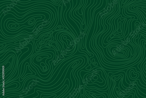 Abstract topographic map background. Green topographic lines on a dark green background