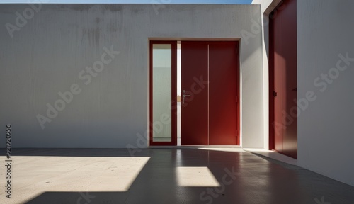 Modern Minimalist Architecture with Red Doors