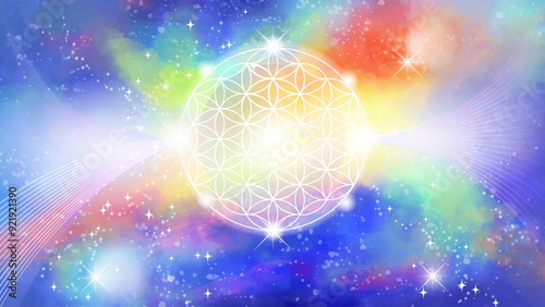 フラワーオブライフと宇宙の背景イラスト16：9