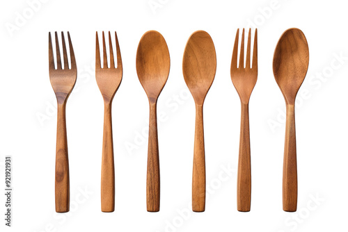 Elegant Wooden Utensils Displayed Artistic Arrangement on Light Background Capturing Natural Beauty and Timeless Craftsmanship on White or PNG Transparent Background.