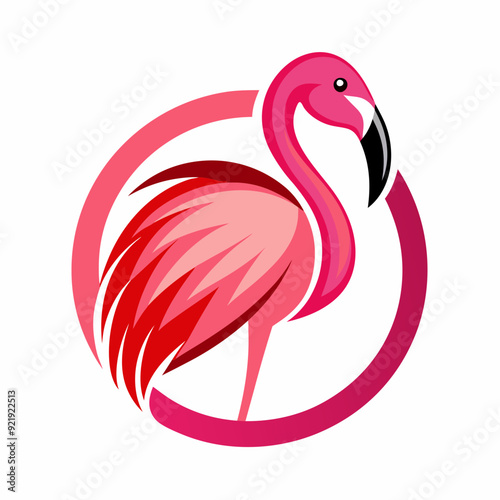 A stylized depiction logo of a pink flamingo