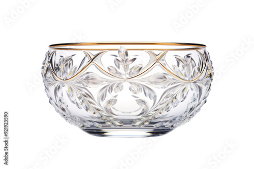 Crystal bowl with gold rim, ornate cut glass dessert dish, elegant vintage glassware for table setting decor isolated on Transparent Background