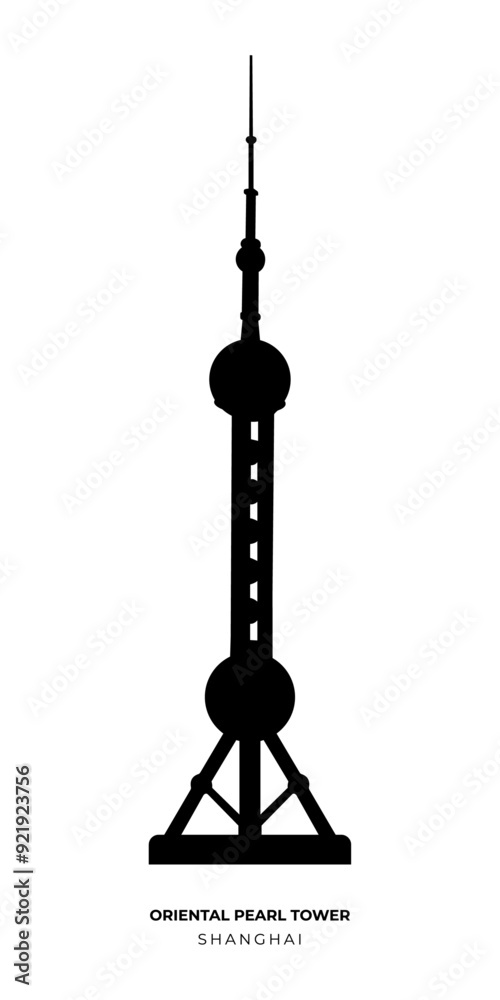 China. Silhouette of TV tower in Shanghai isolated on the transparent background. Oriental Pearl Radio and Television Tower. Vector illustration    