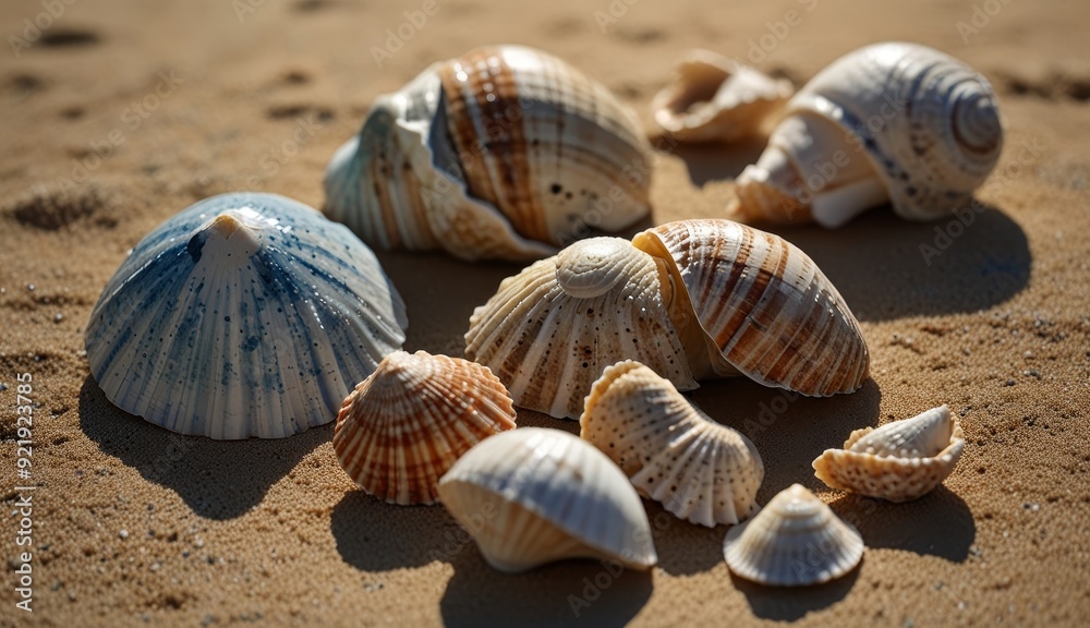 Colorful Seashells on Sandy Beach Colorful Seashells on Sandy Beach