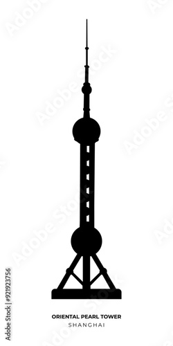 China. Silhouette of TV tower in Shanghai isolated on the transparent background. Oriental Pearl Radio and Television Tower. Vector illustration    
