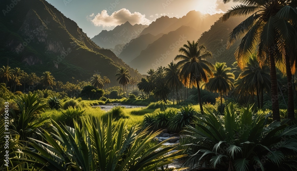 Serene Tropical Landscape at Sunset Serene Tropical Landscape at Sunset
