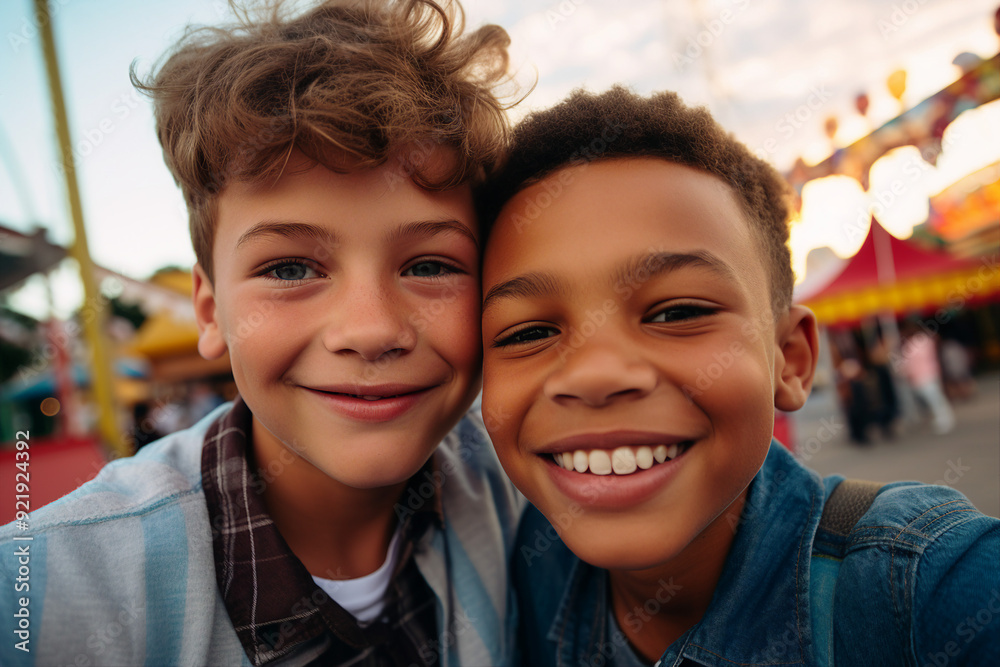 Family time children kids youth people friends spending time at season fairground amusement park, Generative AI Family time children kids youth people friends spending time at season fairground amusement park, Generative AI