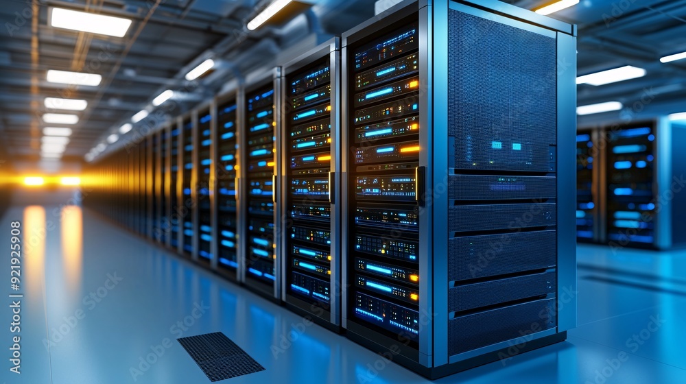 Server Room with Rows of Servers. Server Room with Rows of Servers.