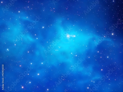 Glowing Blue Nebula with Stars in Deep Space Background