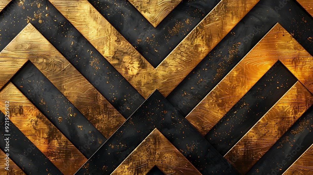 A glamorous Art Deco design featuring bold gold and black chevron patterns and intricate line work. Rich contrasts, sophisticated, hd quality, classic and opulent. --ar 16:9 --v 6. A glamorous Art Deco design featuring bold gold and black chevron patterns and intricate line work. Rich contrasts, sophisticated, hd quality, classic and opulent. --ar 16:9 --v 6.