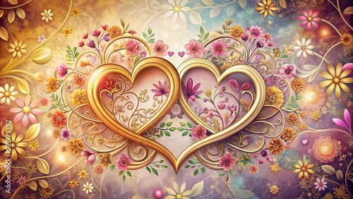 A tender-hearted illustration of two interconnected loving hearts, symbolizing eternal love, unity, and commitment between partners, surrounded by delicate subtle floral patterns.