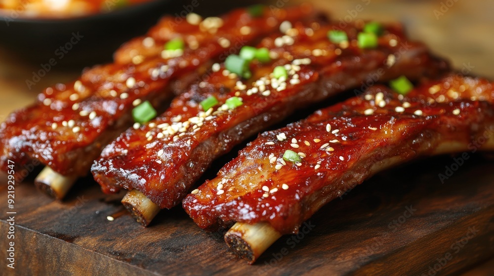 Delicious Korean spicy pork ribs (dwaeji galbi) with a savory marinade. Ideal for barbecue recipes Delicious Korean spicy pork ribs (dwaeji galbi) with a savory marinade. Ideal for barbecue recipes