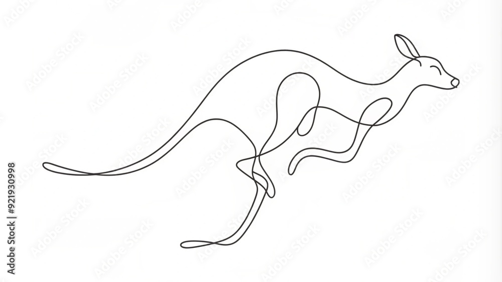 Continuous Line Drawing of a Kangaroo Hopping Continuous Line Drawing of a Kangaroo Hopping