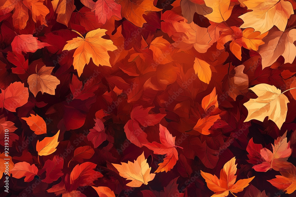 Fototapeta premium Colorful drawn autumn leaves background, good for any project.