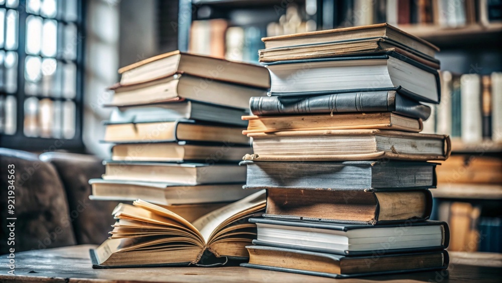 Books on top of each other in different colors and sizes for reading and learning Books on top of each other in different colors and sizes for reading and learning