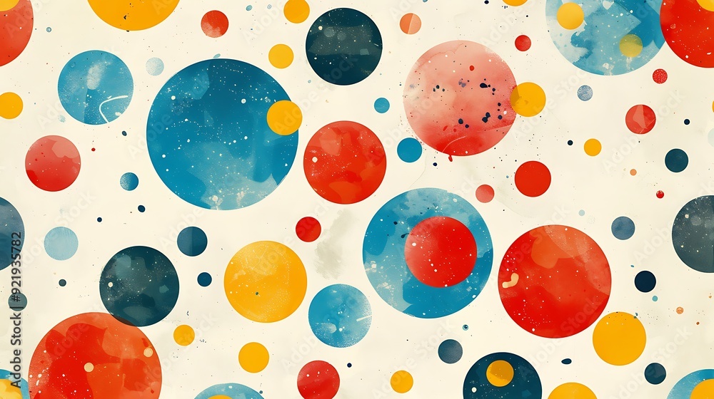 An abstract retro design featuring polka dots in shades of red, blue, and yellow, arranged in a playful pattern on a white background. Bright colors, high contrast, hd quality, fun and nostalgic. An abstract retro design featuring polka dots in shades of red, blue, and yellow, arranged in a playful pattern on a white background. Bright colors, high contrast, hd quality, fun and nostalgic.