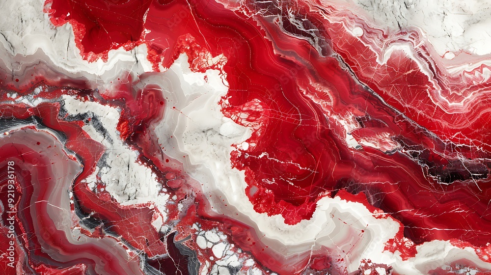 An artistic composition of marble in shades of red and white, featuring bold veining patterns on a polished surface. Vibrant, high contrast, hd quality, sleek and sophisticated. --ar 16:9 --v 6. An artistic composition of marble in shades of red and white, featuring bold veining patterns on a polished surface. Vibrant, high contrast, hd quality, sleek and sophisticated. --ar 16:9 --v 6.