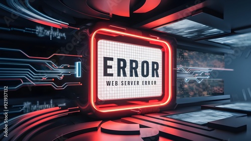 Web server mistake and programming disappointment idea with viewpoint view on white blunder sign in red gleaming casing on dynamic dim background. 3D delivering