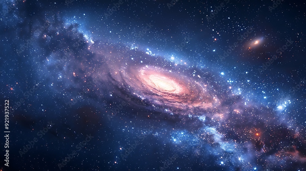 Fototapeta premium An artistic rendering of the Milky Way galaxy, with its luminous core and spiraling arms filled with stars and nebulae, in a vast cosmic setting. Detailed, high contrast, hd quality,