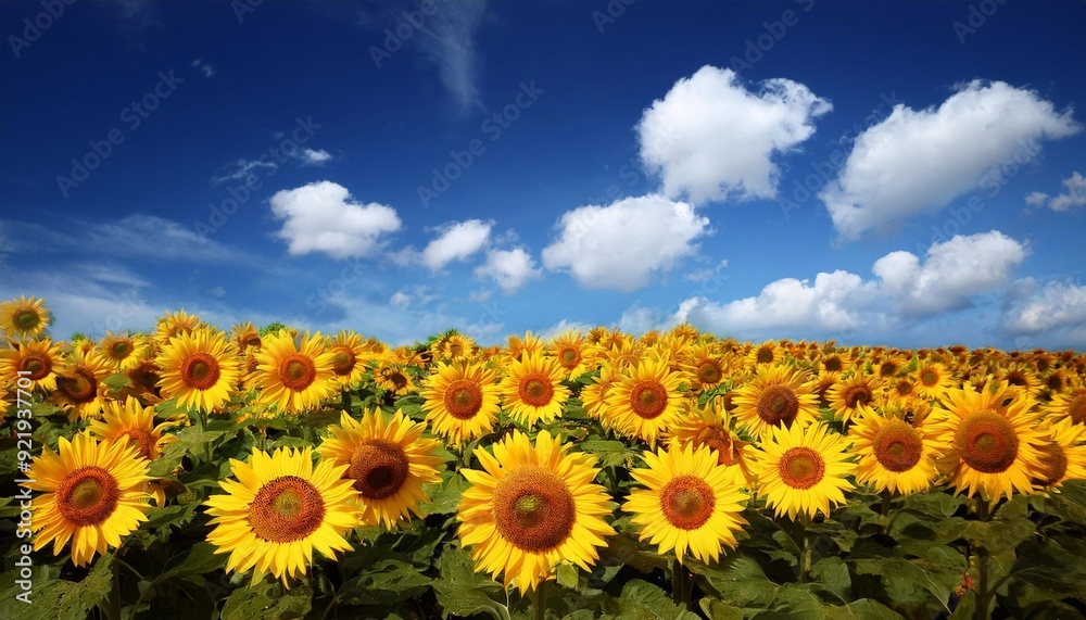 many sunflowers of different sizes against the background of a beautiful sky
many sunflowers of different sizes against the background of a beautiful sky