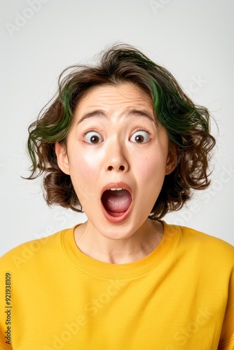 Wow! An Amazed Face Expression Of A Beautiful Asian Woman Isolated Against A White Background