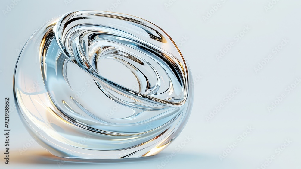Illuminated Glass Spirals - Abstract Glass Artwork with Fluid Light Patterns on White Background Illuminated Glass Spirals - Abstract Glass Artwork with Fluid Light Patterns on White Background