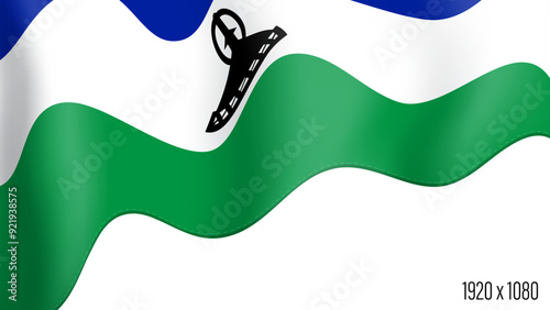 Lesotho country flag realistic independence day background. Lesotho commonwealth banner in motion waving, fluttering in wind. Festive patriotic HD format template for independence day