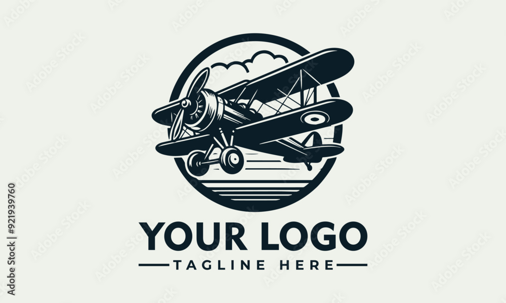 Biplane Lettering Vintage biplane with propeller is a classic vector logo suitable for ...
