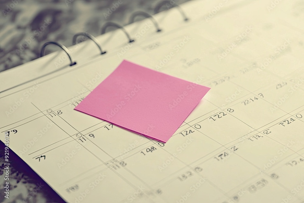 Colorful sticky note on a calendar page, symbolizing reminders and organization in daily planning activities. Colorful sticky note on a calendar page, symbolizing reminders and organization in daily planning activities.