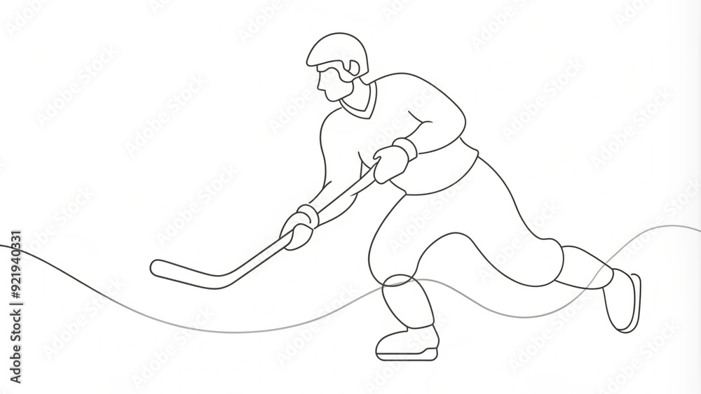 Fototapeta premium Continuous Line Drawing of a Hockey Player in Action