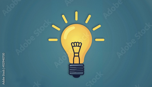 Cartoon Light Bulb on Blue Background, Symbol of Bright Ideas