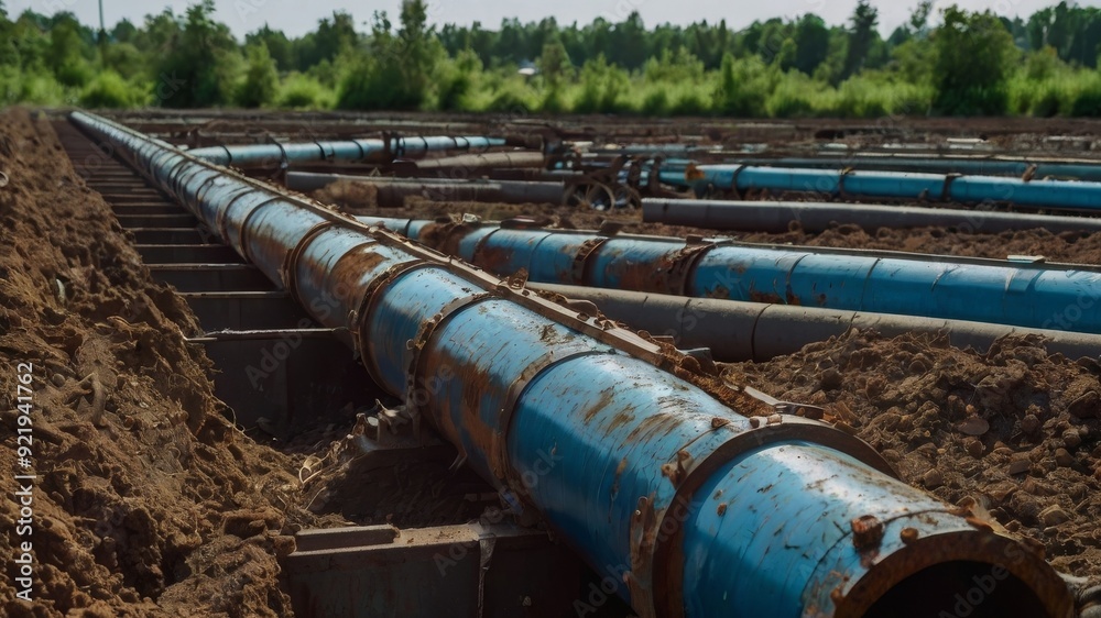 Blue pipes in the ground at a construction site Blue pipes in the ground at a construction site