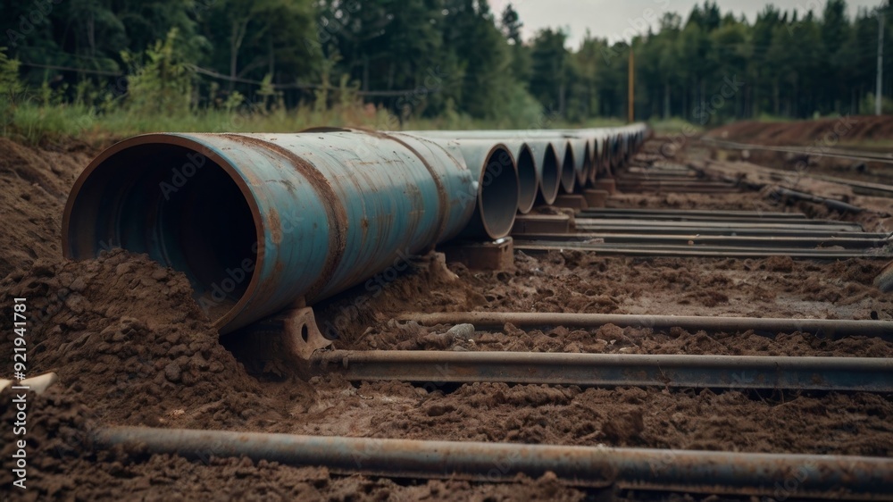 Blue pipes in the ground at a construction site Blue pipes in the ground at a construction site