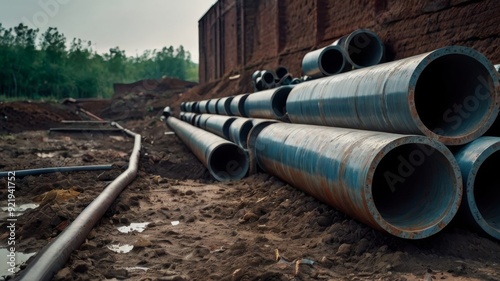 Wallpaper Mural Blue pipes in the ground at a construction site Torontodigital.ca